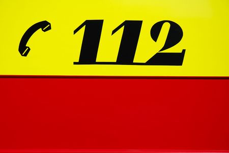 european emergency number on fire engineの写真素材