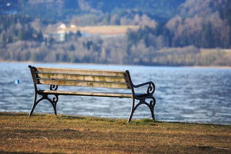 park bench at lake