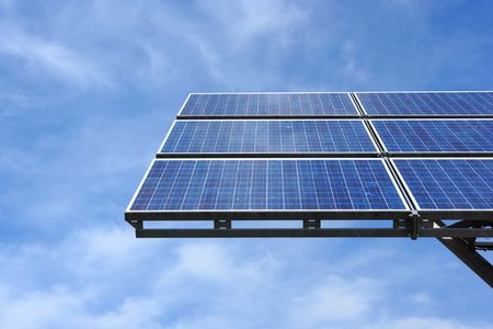 solar panel against skyの写真素材