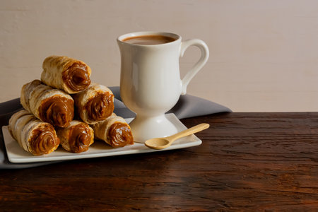 Dulce de leche cannons, typical Argentine food that is eaten at tea time.の写真素材