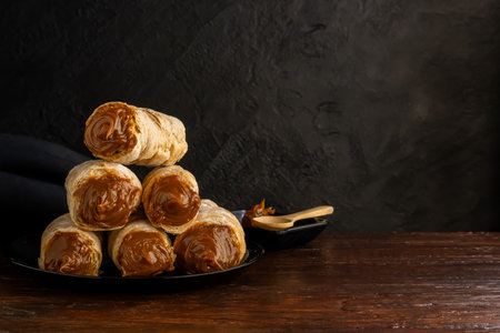Dulce de leche cannons, typical Argentine dessert sold in bakeries.の写真素材