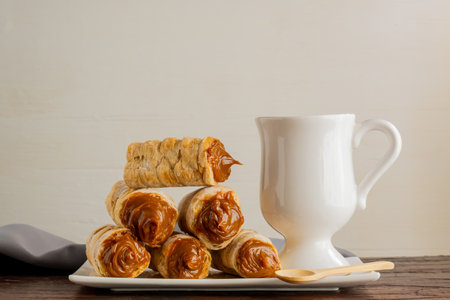 Dulce de leche cannons, typical Argentine food that is eaten at tea time.の写真素材