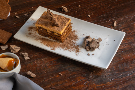 Chocotorta typical dessert from Argentina. Made with dulce de leche mixed with cream and chocolate cookies.の写真素材