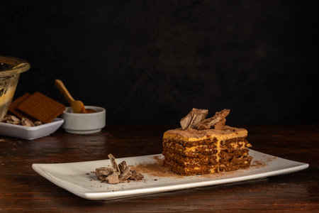 Chocotorta typical dessert from Argentina. Made with dulce de leche mixed with cream and chocolate cookies.の写真素材