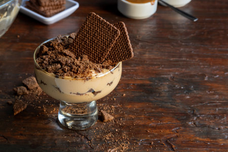 Chocotorta dessert, with layers of cream with dulce de leche and chocolate cookies. Typical Argentine sweets.の写真素材