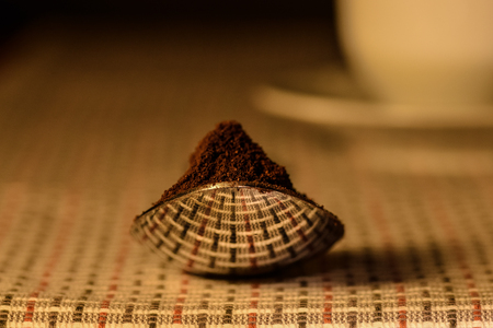 coffee breaks, ground coffee on a spoonの写真素材