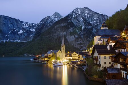 Breath taking view of Hallstatt at sunset.の写真素材