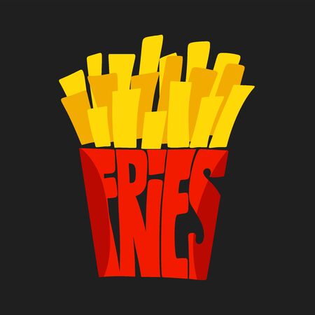 French fries in a red box stylized lettering