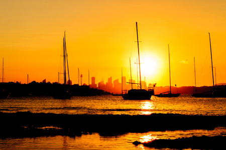 Siluette of Sunset at Sydney, Australia in summerの写真素材