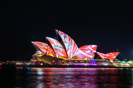 Sydney Opera House shown during Vivid Sydney: A Festival of Light, Music & Ideas on May 23, 2014 in Sydney, Australia.のeditorial素材