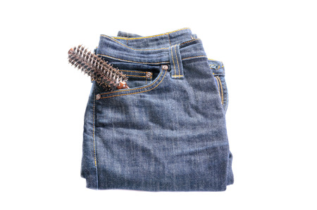 Blue jeans isolated on white backgloundの写真素材