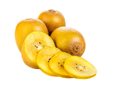 Kiwi fruit, gold kiwi isolated on white backgroundの写真素材