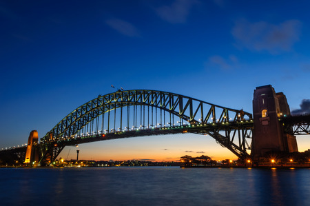 Sydney Harbour bridge side view at sunrise, Australia