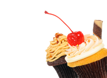 Chocolate cupcake isolated on white backgroundの写真素材