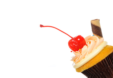Chocolate cupcake isolated on white backgroundの写真素材