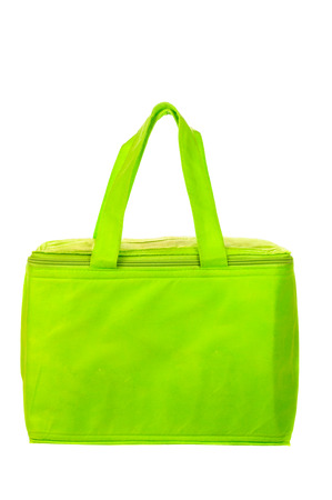 Green cooling bag with zipper isolated on white backgroundの写真素材