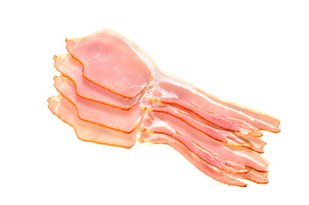 Raw dry-cured back bacon isolated on white background