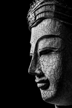 Still life, Black and White of Buddha portrait on black background, Art and backgroundの写真素材