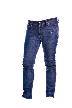 Blue Jeans trousers on white backgroundの写真素材