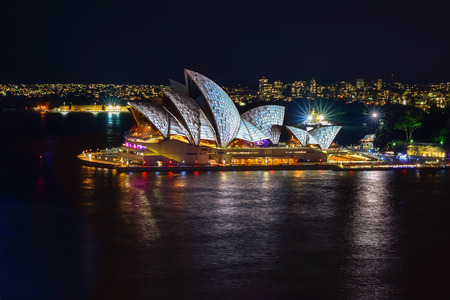 SYDNEY, AUSTRALIA - June 6, 2016, Sydney Opera House illuminated with colourful light design imagery, during the Vivid Sydney 2016 annual public event.のeditorial素材