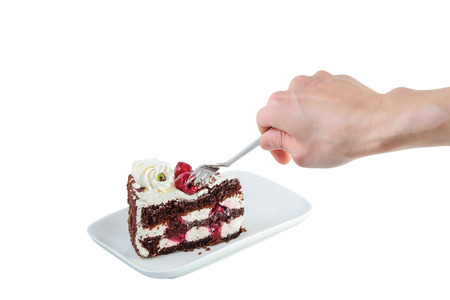 Cake with fresh berries and chocolate on white background with clipping pathの写真素材