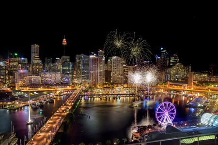 SYDNEY, AUSTRALIA - November 12, 2016 : Fireworks at Darling Harbour, adjacent to the city center of Sydney and also a recreational place in Sydney central business districtのeditorial素材
