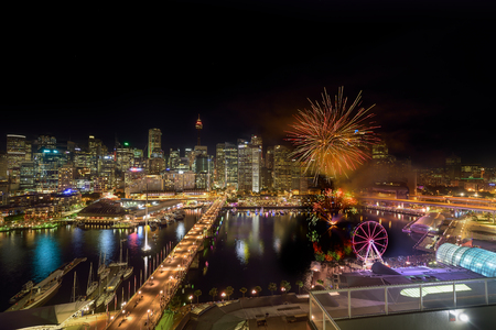 SYDNEY, AUSTRALIA - December 20, 2016 : : Fireworks at Darling Harbour, adjacent to the city center of Sydney and also a recreational place in Sydney central business districtのeditorial素材