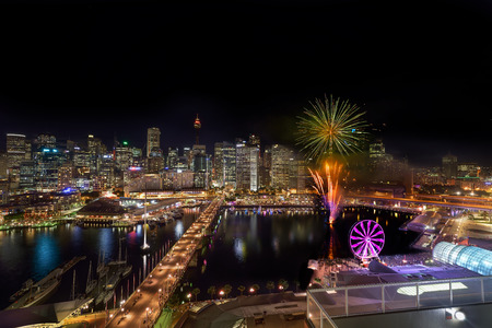 SYDNEY, AUSTRALIA - December 20, 2016 : : Fireworks at Darling Harbour, adjacent to the city center of Sydney and also a recreational place in Sydney central business districtのeditorial素材
