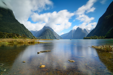 Mountain, View from Milford Sound Fjords of New Zealand.の写真素材