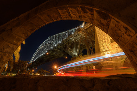 Sydney Harbour Bridged viewed from Milsons Point in North Sydney Australia. Sydney Harbour is a...
