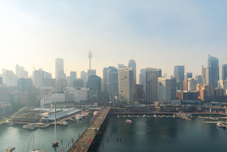 SYDNEY, AUSTRALIA - August14, 2017 : Smoke from Blue Mountains to Sydney CBD, when blue mountains had burn the smoke always come to sydney.のeditorial素材