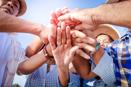 Elderly people have collaborated to meet, socialize, live happily in retirement.の写真素材