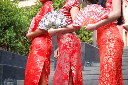 Beautiful woman group wearing Chinese dressの写真素材