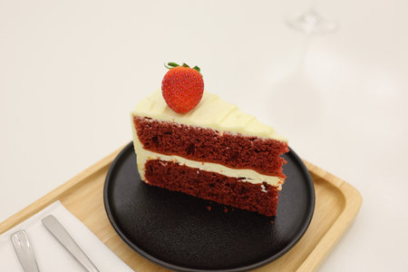 Close-up view of chocolate cakes placed on a white table in a cafe. Food concepts. Dessertsの写真素材