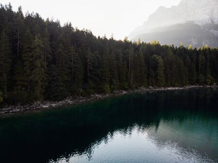 Reflection of Lake Eibsee infront of Zugspitze, Bavaria, Germany
