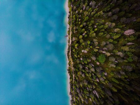 Aerial view of the autumn colours at Lake Plansee in Tyrol Austriaの写真素材