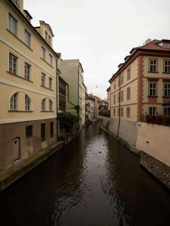 Narrow water canal in the old town of Prague Czech Republicの写真素材