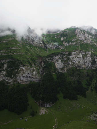 Panoramic view of swiss Alpstein alpine mountain range Appenzell Innerrhoden Switzerlandの写真素材