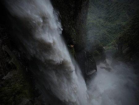 Pailon del diablo Devils Cauldron highest waterfall Rio Pastaza river cascades route Banos Tungurahua Amazonia Ecuadorの写真素材