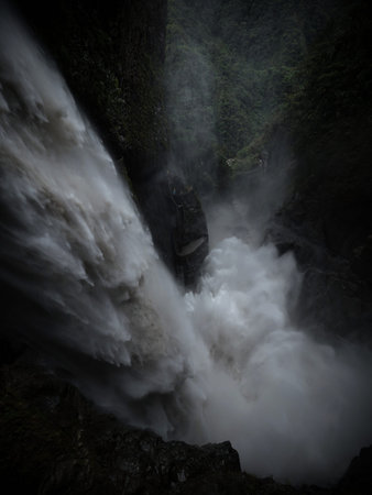 Pailon del diablo Devils Cauldron highest waterfall Rio Pastaza river cascades route Banos Tungurahua Amazonia Ecuadorの写真素材