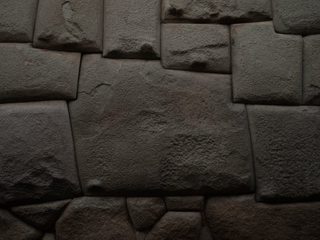 Twelve angled stone archeology heritage part of Archbishops palace wall Cusco Peru South Americaの写真素材