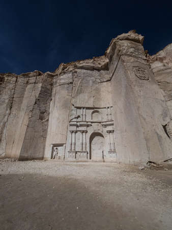 Petra lookalike sillar rhyolite white volcanic rock stone carving in Anashuayco quarry near Arequipa...