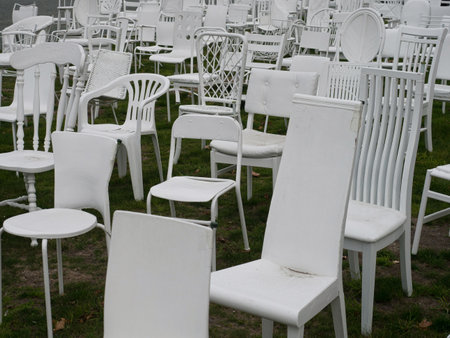 185 empty white chairs memorial art installation remembering the 2011 earthquake victims in Christchurch Canterbury South Island New Zealandのeditorial素材