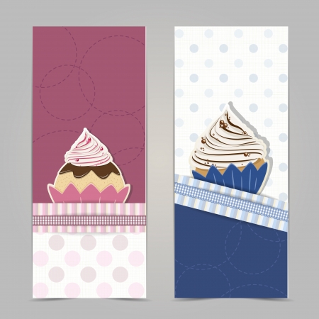 Set of cupcake banners  Sweet cupcake for invitation, menu card, greetings  のイラスト素材