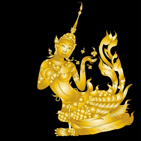 Kinnaree art ( Lai Thai ) isolated on blackのイラスト素材