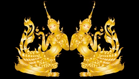 Kinnaree art pattern isolated on black のイラスト素材