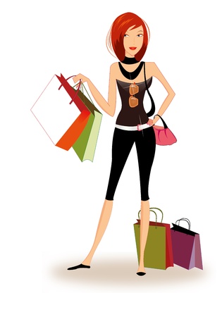 Pretty girl shoppingのイラスト素材