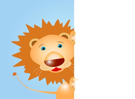 Lion smiling on side white boardのイラスト素材