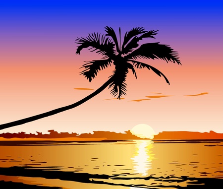 Beautiful sunset on the beachのイラスト素材