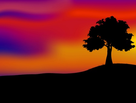 Tree silhouetted and beautiful sunsetのイラスト素材